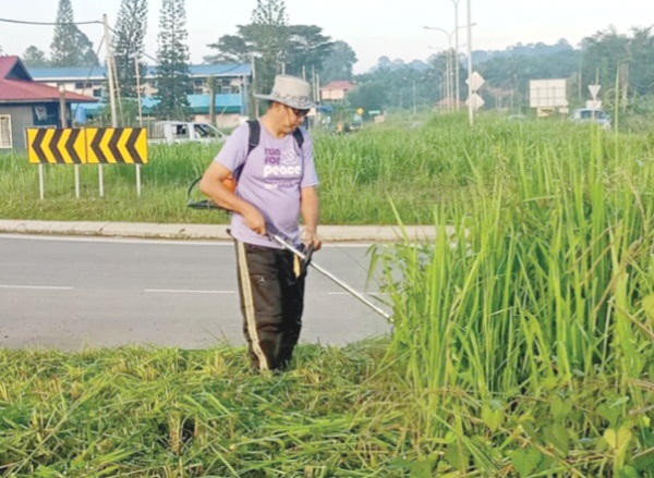 Sandakan Councillor  decides to cut  grass himself!
